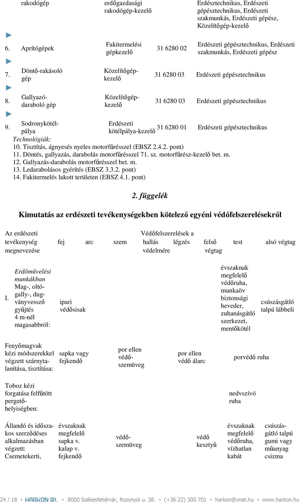 szakmunkás, Erdészeti gépész, Közelítıgép-kezelı Erdészeti gépésztechnikus, Erdészeti szakmunkás, Erdészeti gépész 31 6280 03 Erdészeti gépésztechnikus 31 6280 03 Erdészeti gépésztechnikus