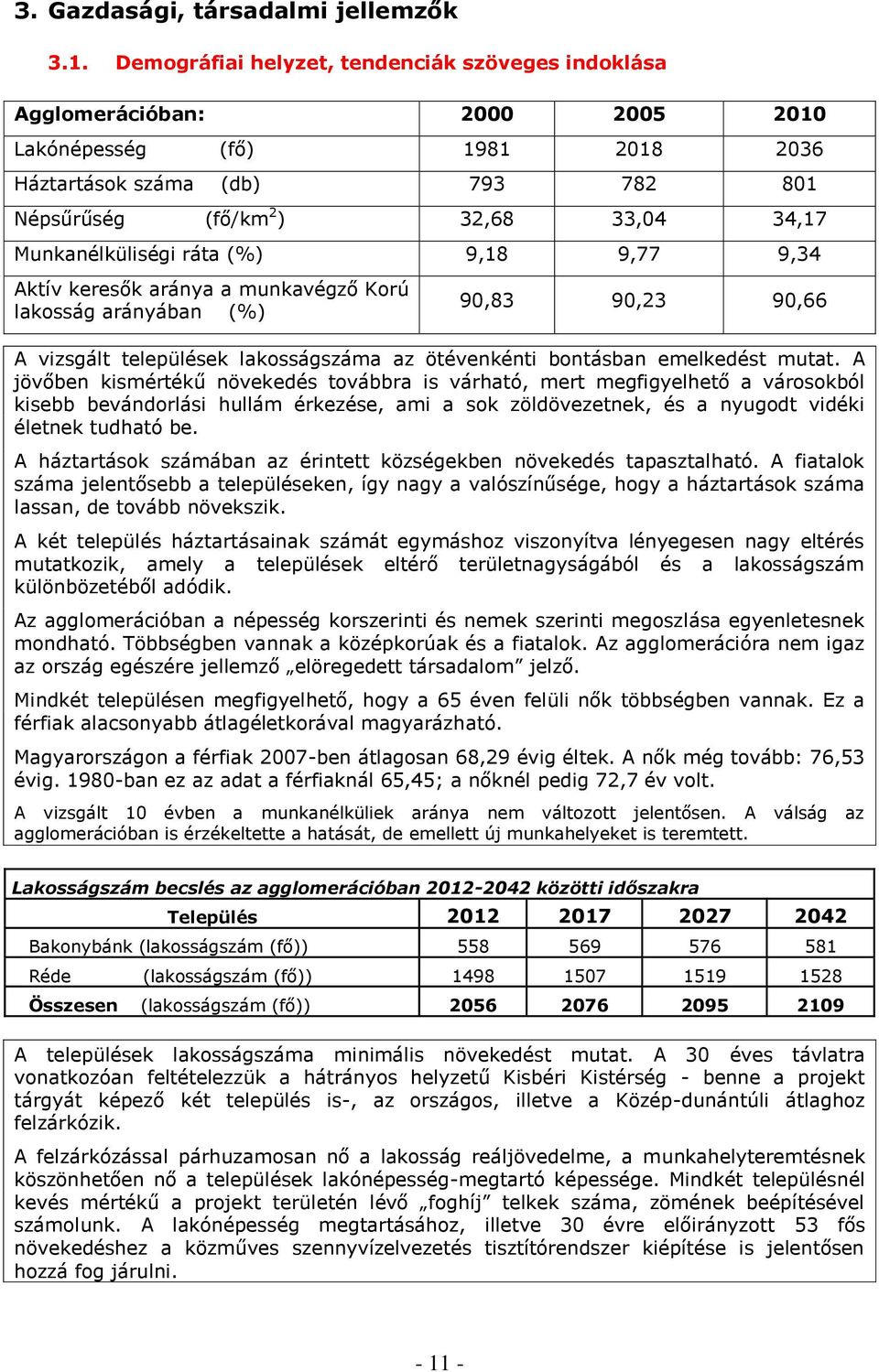 Munkanélküliségi ráta (%) 9,18 9,77 9,34 Aktív keresők aránya a munkavégző Korú lakosság arányában (%) 90,83 90,23 90,66 A vizsgált települések lakosságszáma az ötévenkénti bontásban emelkedést mutat.