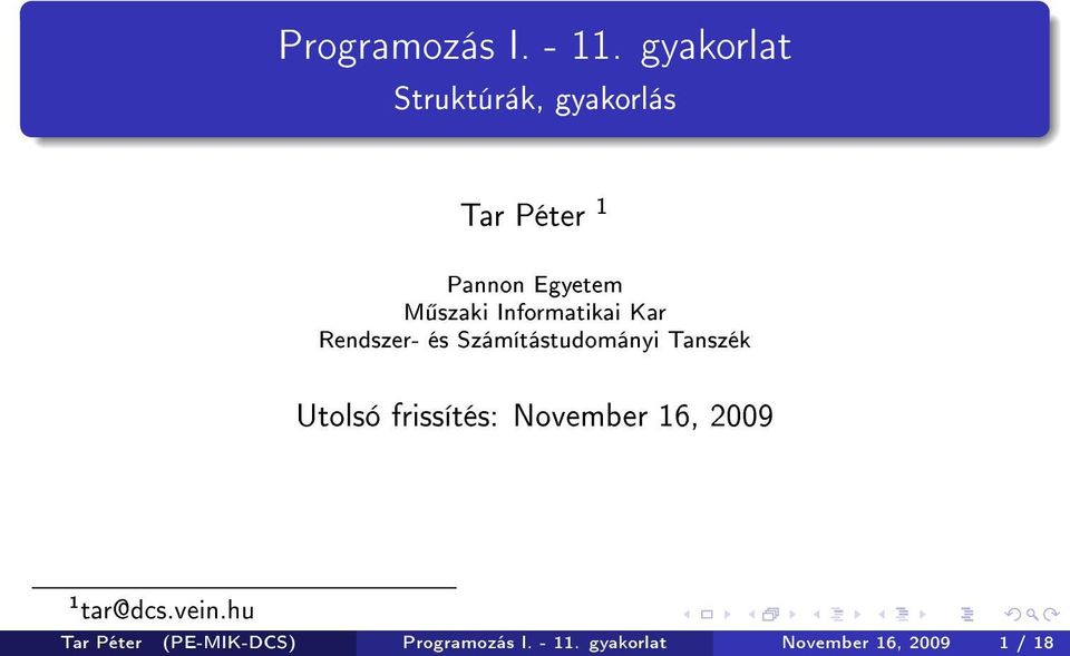 Informatikai Kar Rendszer- és Számítástudományi Tanszék Utolsó