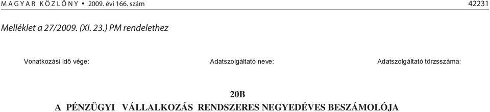 ) PM rendelethez Vonatkozási id vége: Adatszolgáltató