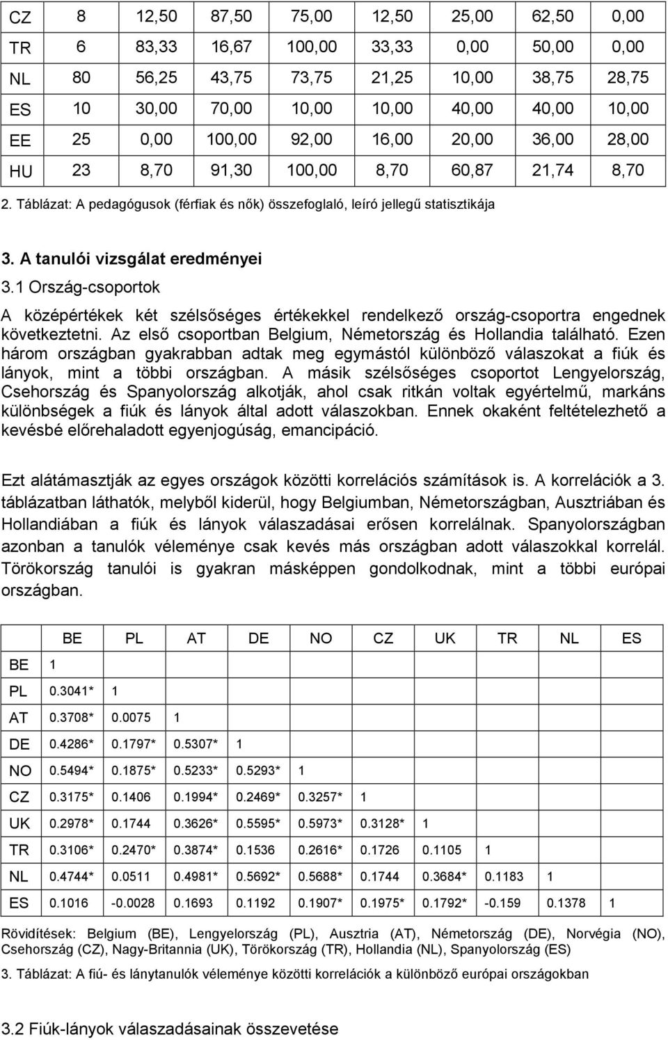 A tanulói vizsgálat eredményei 3.1 Ország-csoportok A középértékek két szélsőséges értékekkel rendelkező ország-csoportra engednek következtetni.