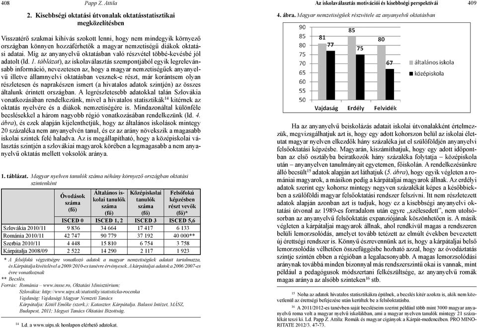 oktatási adatai. Míg az anyanyelvű oktatásban való részvétel többé-kevésbé jól adatolt (ld. 1.