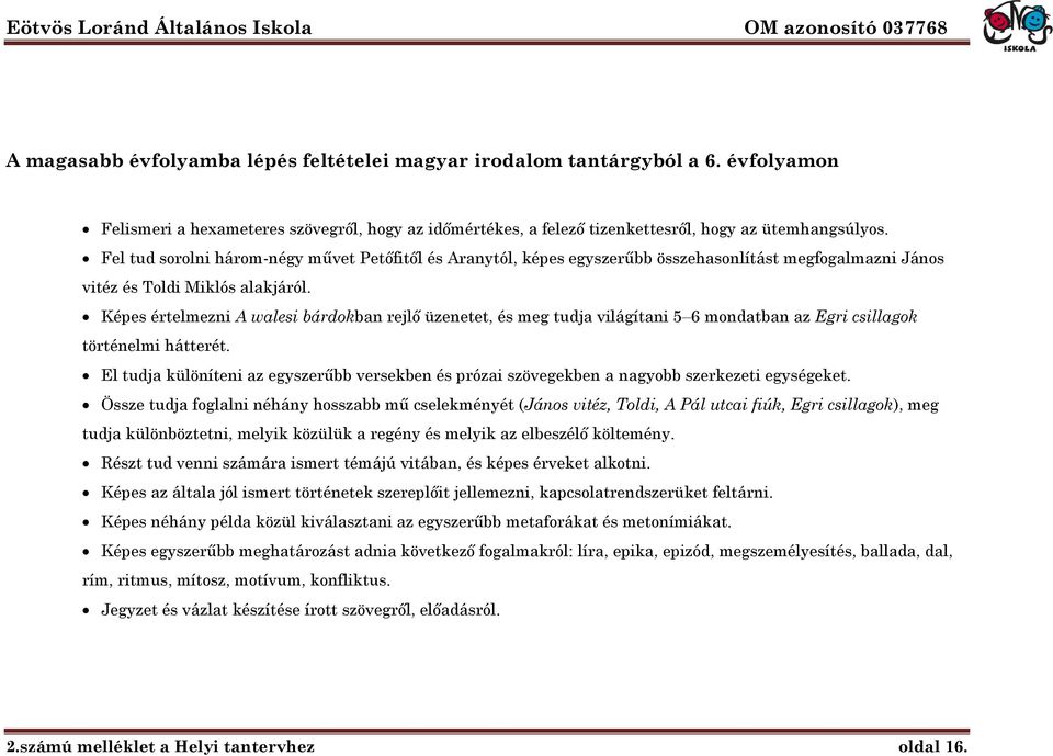 Fel tud sorolni három-négy művet Petőfitől és Aranytól, képes egyszerűbb összehasonlítást megfogalmazni János vitéz és Toldi Miklós alakjáról.