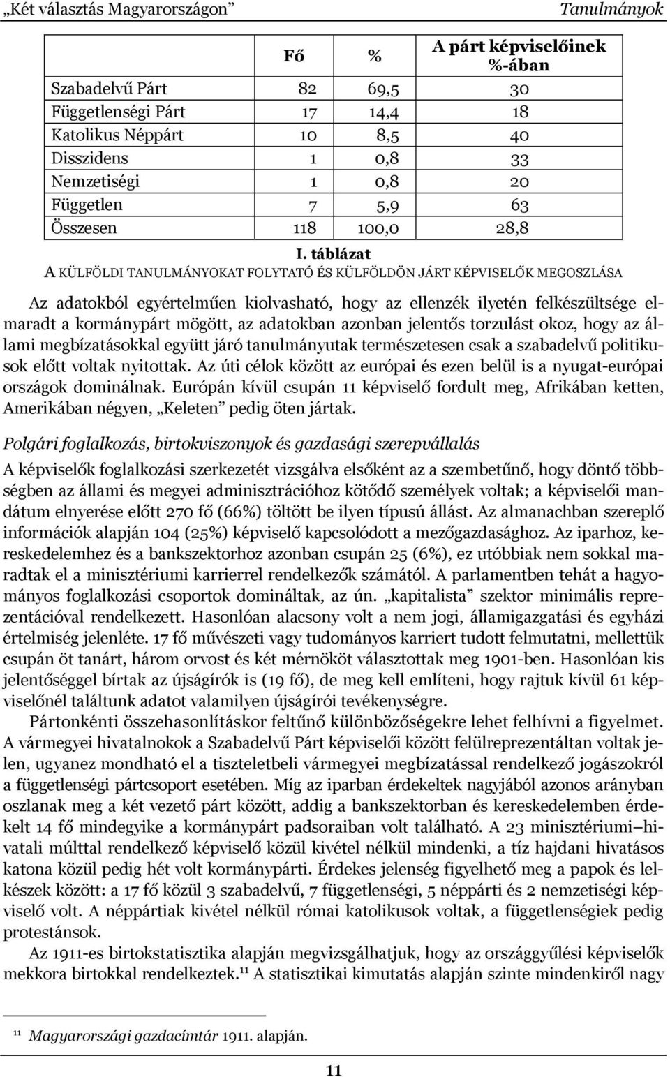 táblázat A KÜLFÖLDI TANULMÁNYOKAT FOLYTATÓ ÉS KÜLFÖLDÖN JÁRT KÉPVISELŐK MEGOSZLÁSA Az adatokból egyértelműen kiolvasható, hogy az ellenzék ilyetén felkészültsége elmaradt a kormánypárt mögött, az