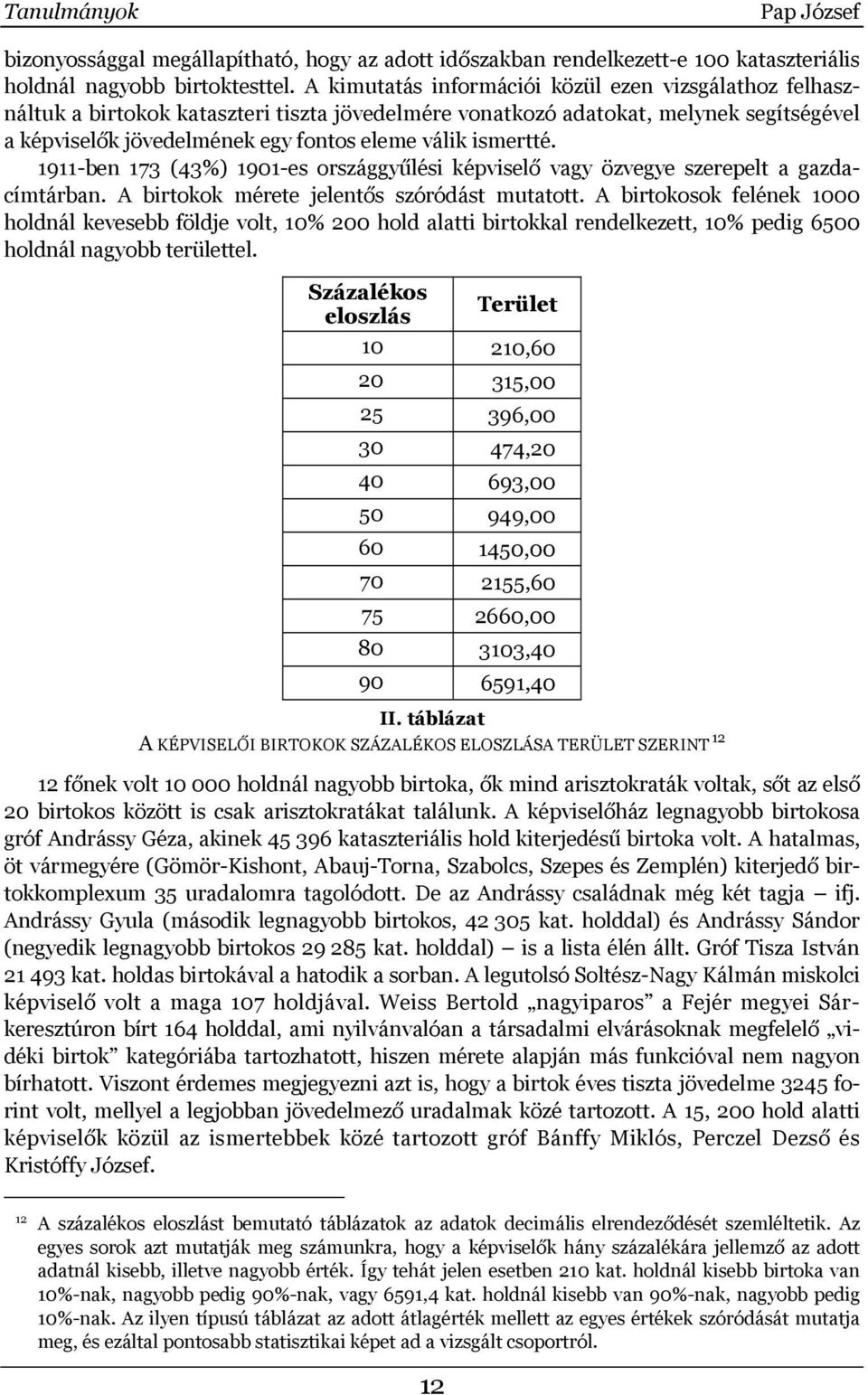 ismertté. 1911-ben 173 (43%) 1901-es országgyűlési képviselő vagy özvegye szerepelt a gazdacímtárban. A birtokok mérete jelentős szóródást mutatott.