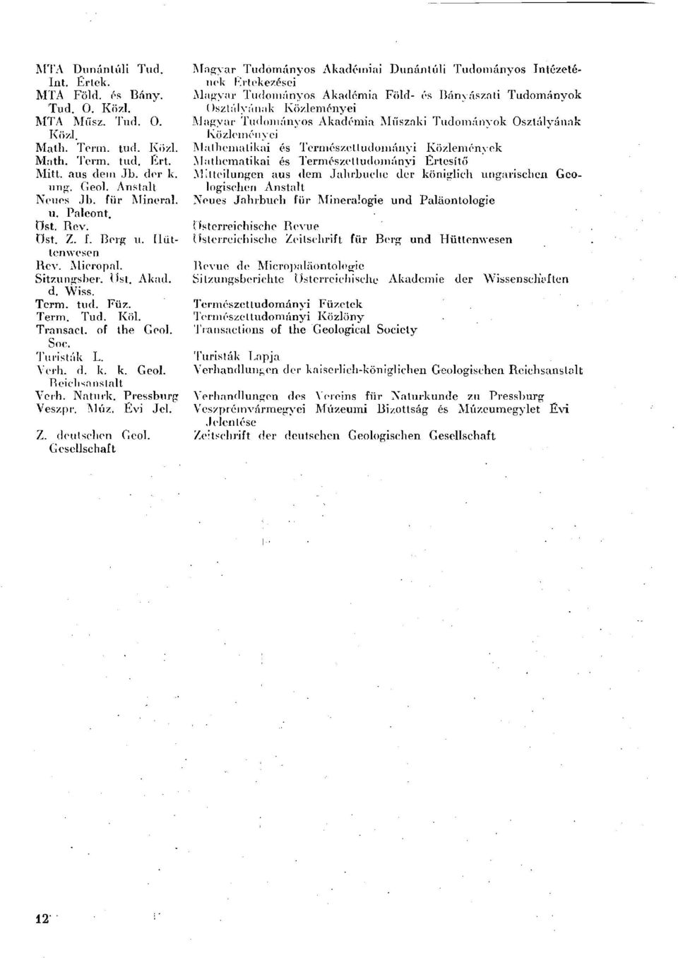 Naturk. Pressburg Veszpr. Múz. Évi Jel. Z. deutschen Geol.