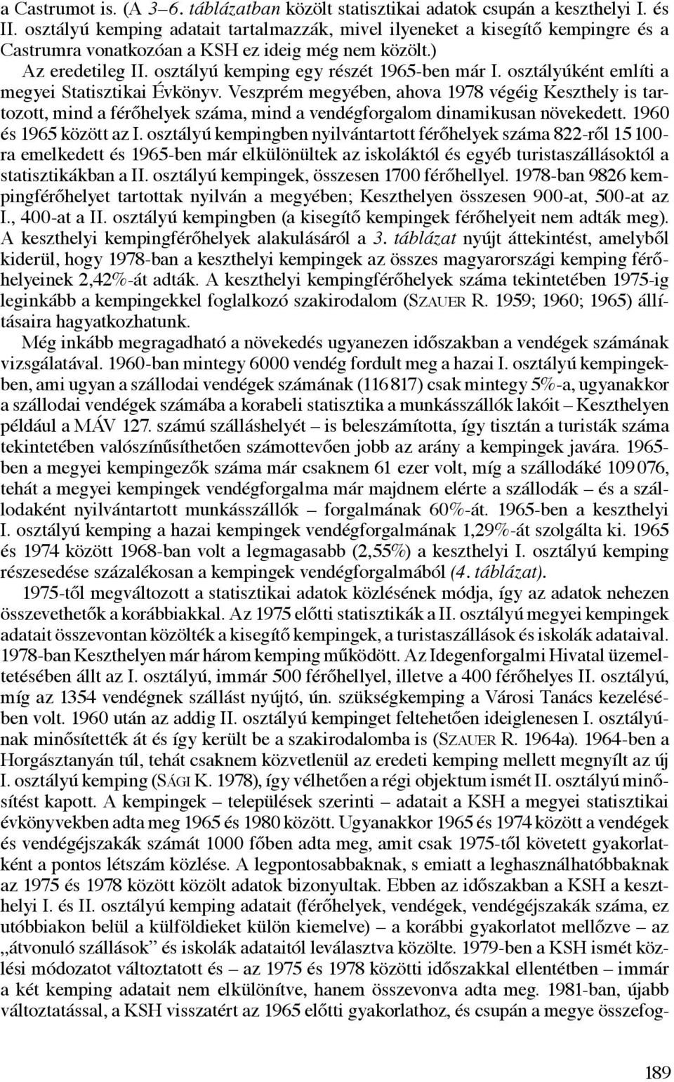 osztályúként említi a megyei Statisztikai Évkönyv. Veszprém megyében, ahova 1978 végéig Keszthely is tartozott, mind a férőhelyek száma, mind a vendégforgalom dinamikusan növekedett.