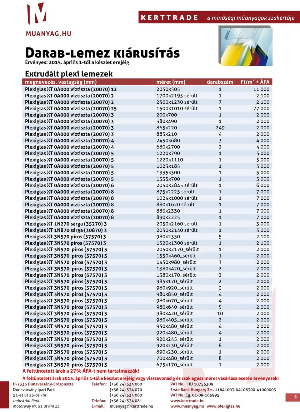 víztiszta (20070) 2 2500x1230 sérült 7 2 100 Plexiglas XT 0A000 víztiszta (20070) 25 1500x1010 sérült 1 27 000 Plexiglas XT 0A000 víztiszta (20070) 3 200x700 1 2 000 Plexiglas XT 0A000 víztiszta