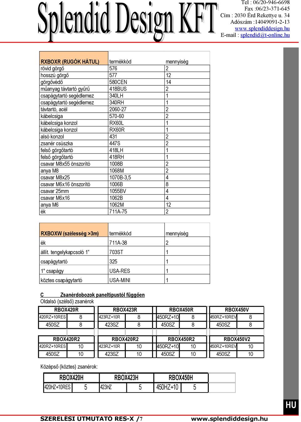 060-7 570-60 RX60L RX60R 43 447S 48LH 48RH 008B 068M 070B-3,5 006B 055BV 06B 06M 7A-75 mennyiség 4 4 8 4 4 RXBOXW (szélesség >3m) termékkód mennyiség ék 7A-38 állít.