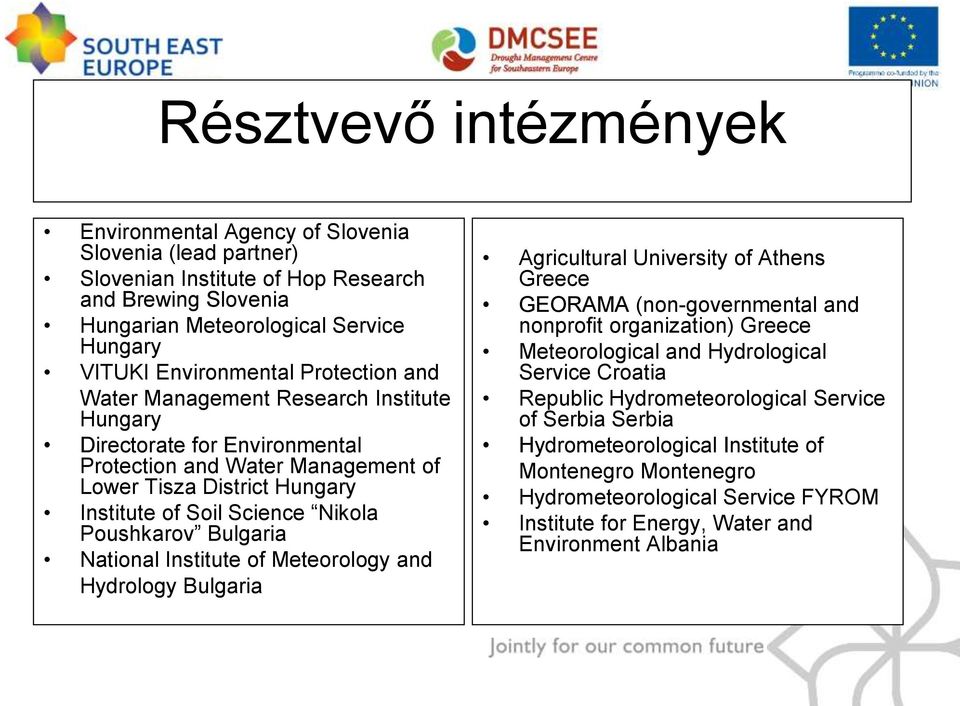 Bulgaria National Institute of Meteorology and Hydrology Bulgaria Agricultural University of Athens Greece GEORAMA (non-governmental and nonprofit organization) Greece Meteorological and Hydrological