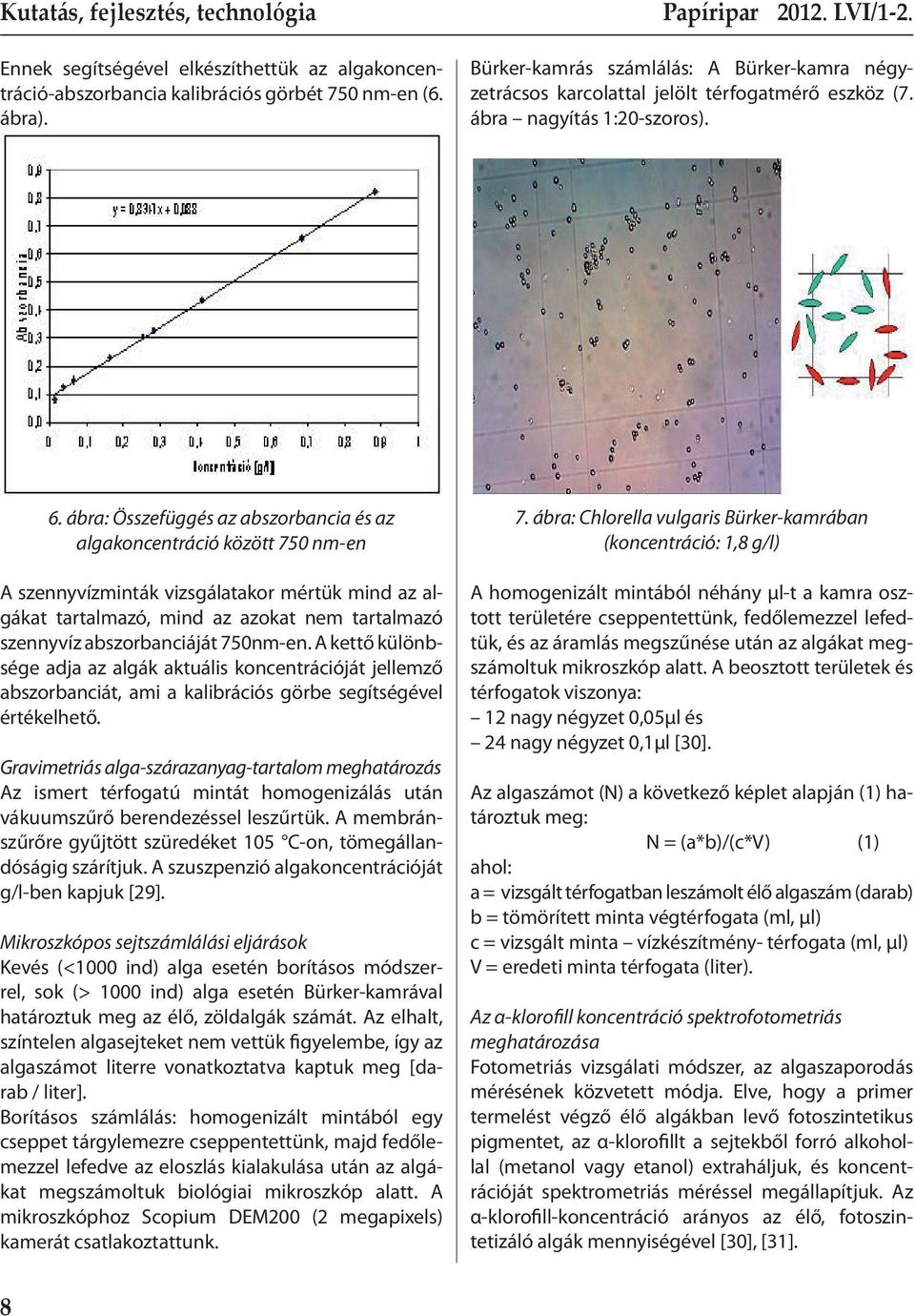 ábra: Összefüggés az abszorbancia és az algakoncentráció között 750 nm-en A szennyvízminták vizsgálatakor mértük mind az algákat tartalmazó, mind az azokat nem tartalmazó szennyvíz abszorbanciáját