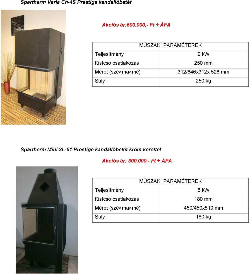 Spartherm Mini 2L-51 Prestige kandallóbetét króm kerettel