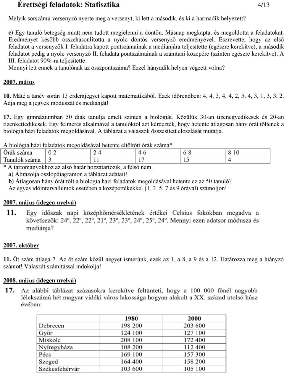 feladatra kapott pontszámainak a mediánjára teljesítette (egészre kerekítve), a második feladatot pedig a nyolc versenyző II. feladata pontszámainak a számtani közepére (szintén egészre kerekítve).