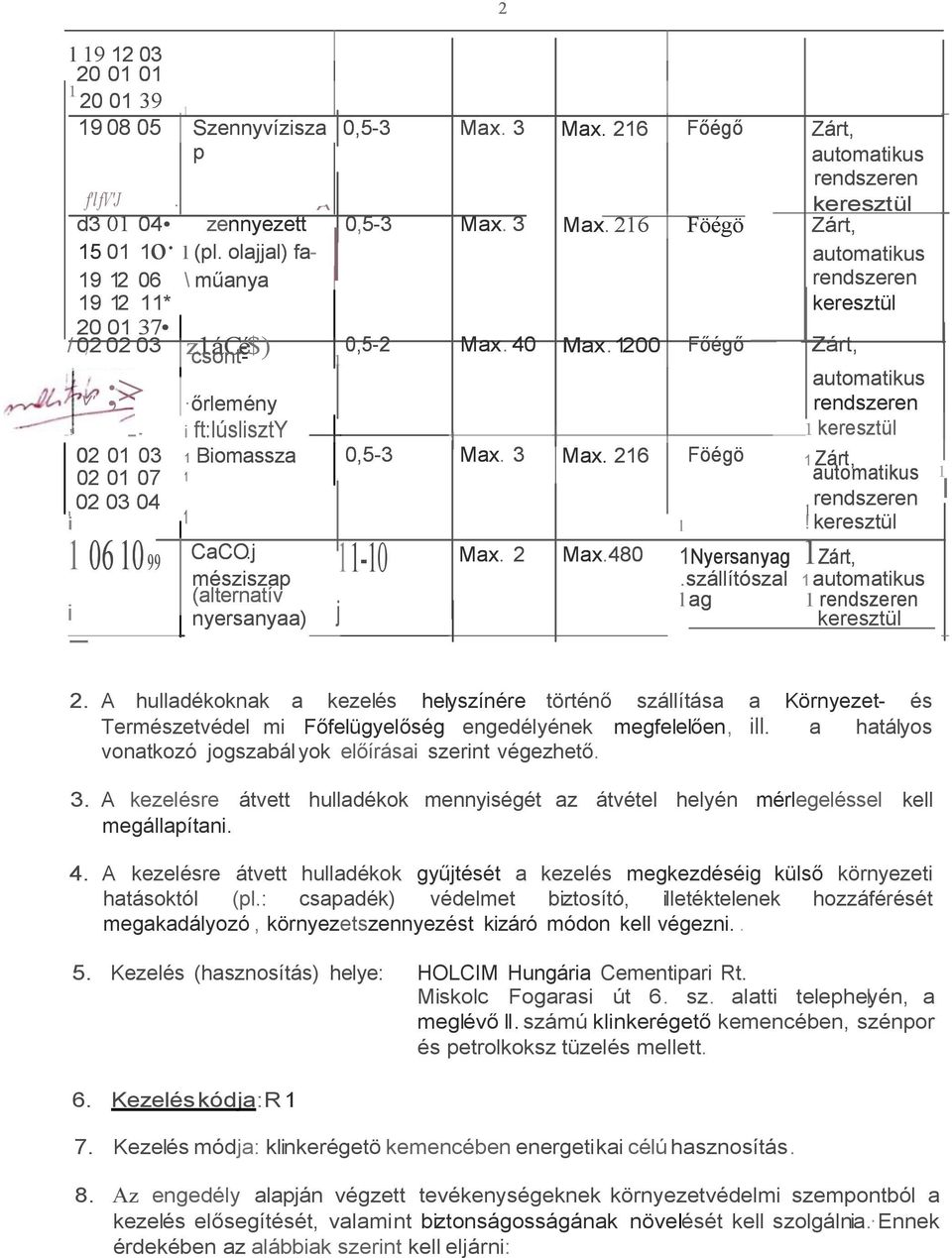 - i ft:lúsliszty 1 keresztül 02 01 03 1 Biomassza 0,5-3 Max. 3 Max. 216 Föégö 1 Zárt, automatikus 1 02 01 07 1 02 03 04 rendszeren l 1 i 1 1! keresztül CaCO.j 1 06 10 99 11-10 Max. 2 Max.