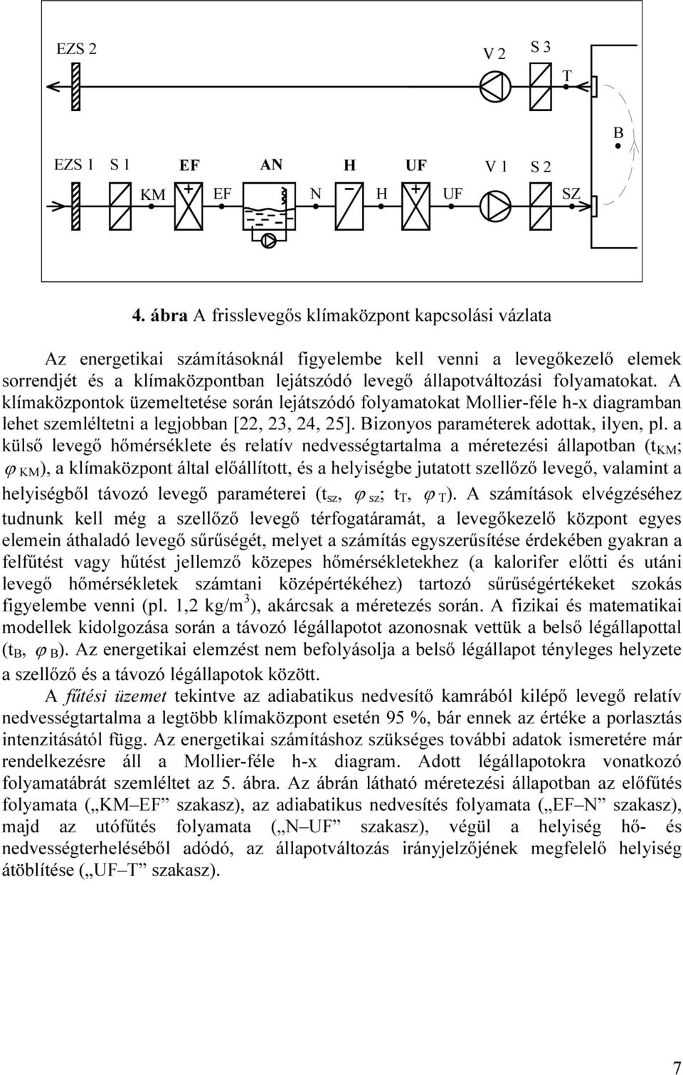 folyamatokat. A klímaközpontok üzemeltetése során lejátszódó folyamatokat Mollier-féle h-x diagramban lehet szemléltetni a legjobban [22, 23, 24, 25]. Bizonyos paraméterek adottak, ilyen, pl.