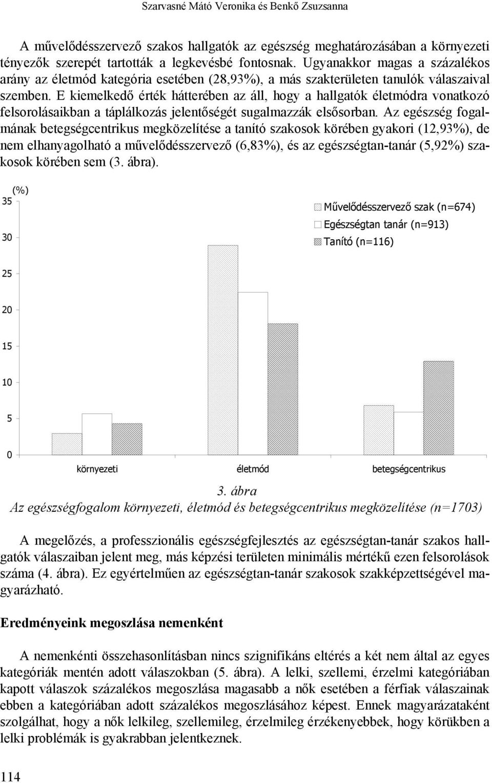 E kiemelkedő érték hátterében az áll, hogy a hallgatók életmódra vonatkozó felsorolásaikban a táplálkozás jelentőségét sugalmazzák elsősorban.