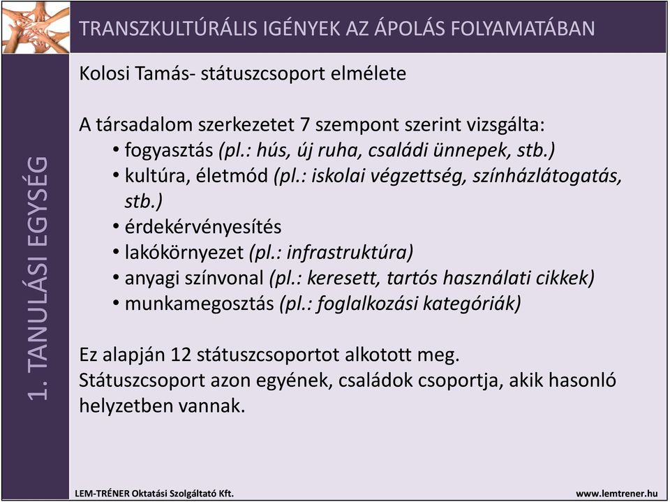 ) érdekérvényesítés lakókörnyezet (pl.: infrastruktúra) anyagi színvonal (pl.