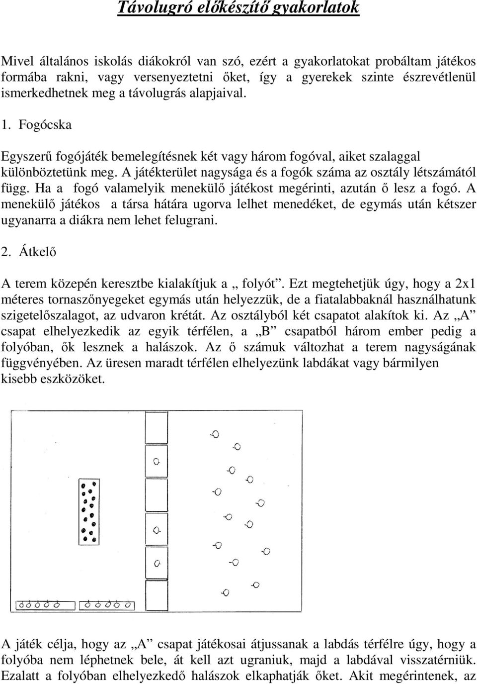 A játékterület nagysága és a fogók száma az osztály létszámától függ. Ha a fogó valamelyik menekülő játékost megérinti, azután ő lesz a fogó.