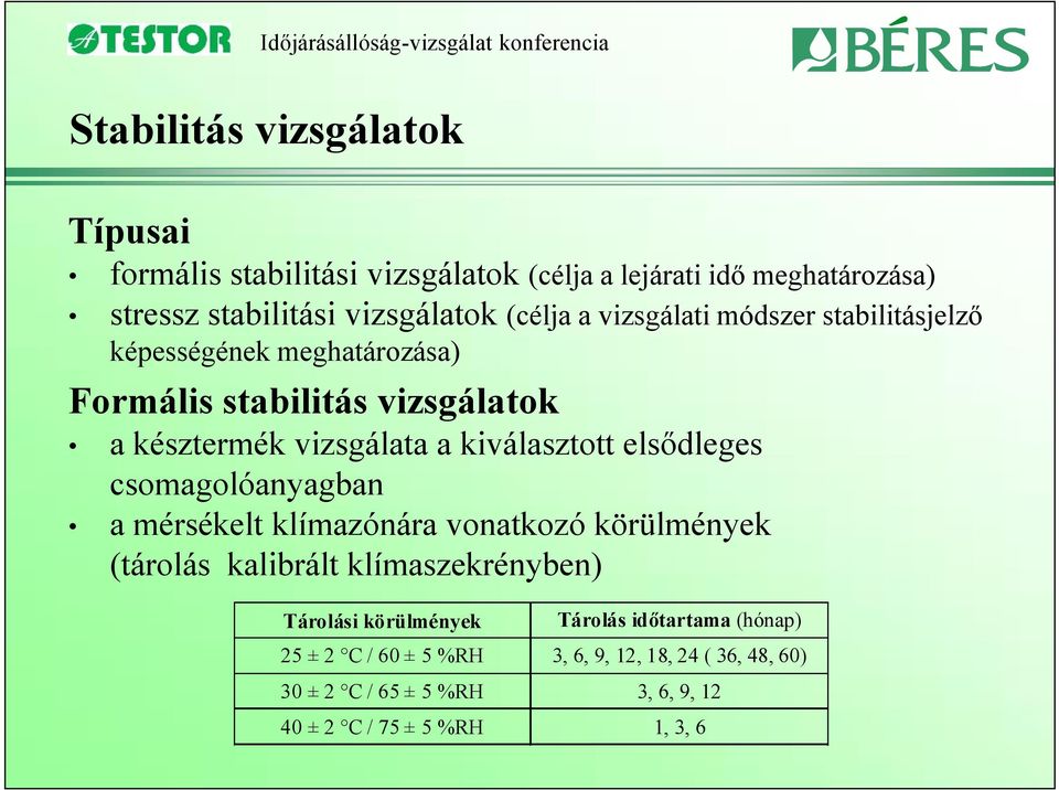 kiválasztott elsődleges csomagolóanyagban a mérsékelt klímazónára vonatkozó körülmények (tárolás kalibrált klímaszekrényben) Tárolási