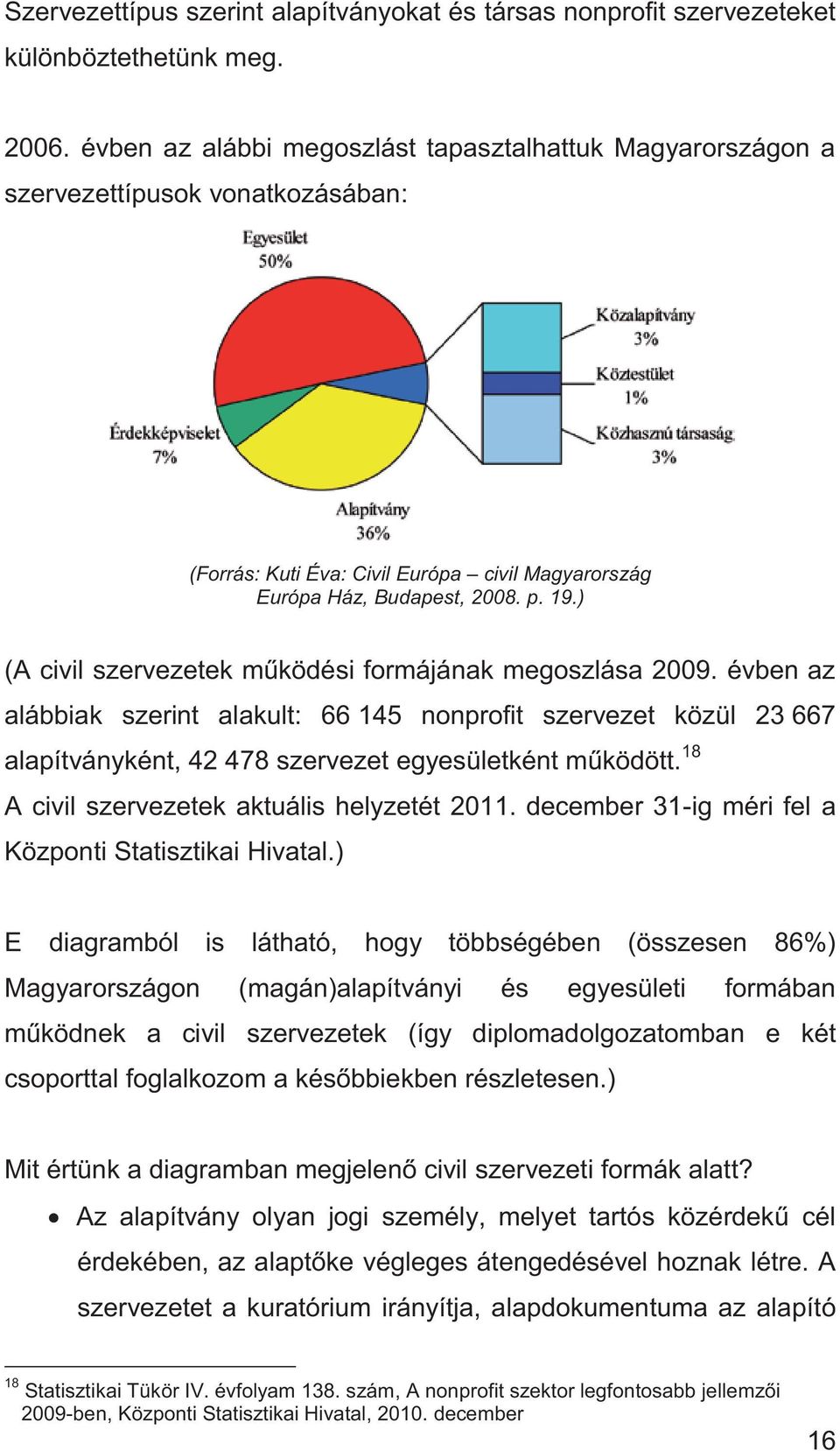 ) (A civil szervezetek működési formájának megoszlása 2009. évben az alábbiak szerint alakult: 66 145 nonprofit szervezet közül 23 667 alapítványként, 42 478 szervezet egyesületként működött.