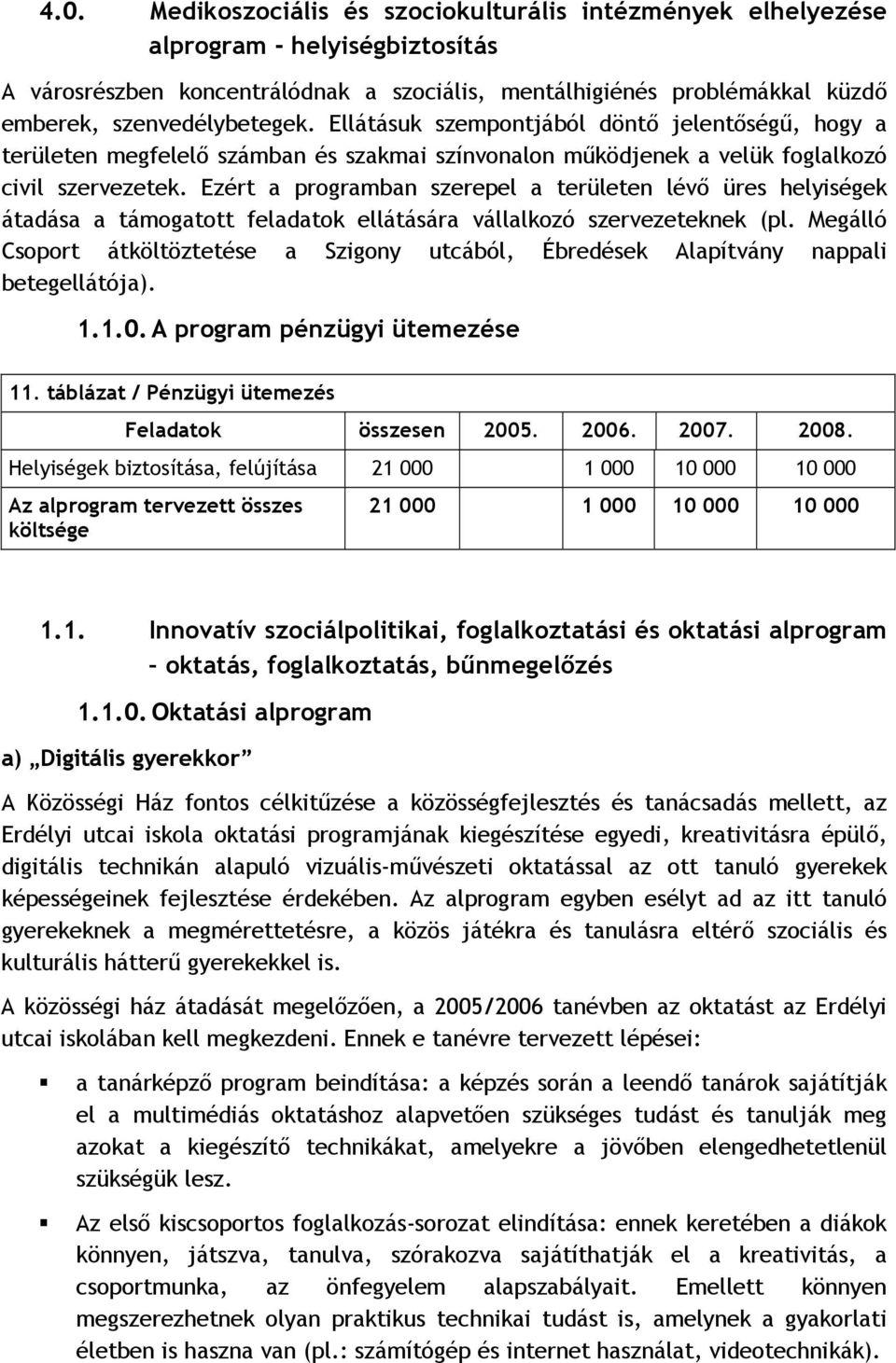 Ezért a programban szerepel a területen lévő üres helyiségek átadása a támogatott feladatok ellátására vállalkozó szervezeteknek (pl.