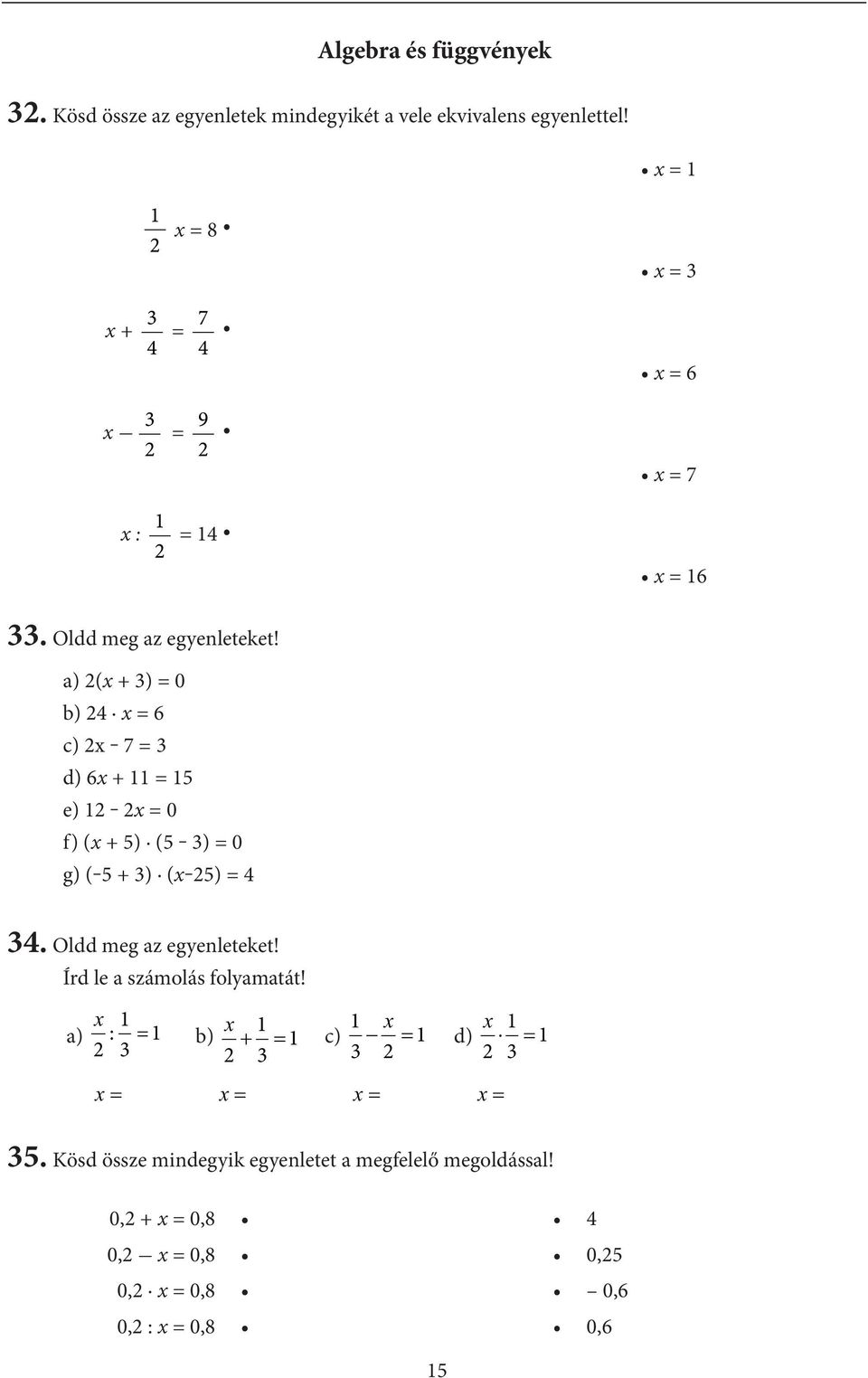 а) (x + 3) = 0 b) 4 x = 6 c) x 7 = 3 d) 6x + = 5 e) x = 0 f) (x + 5) (5 3) = 0 g) ( 5 + 3) (x 5) = 4 34.