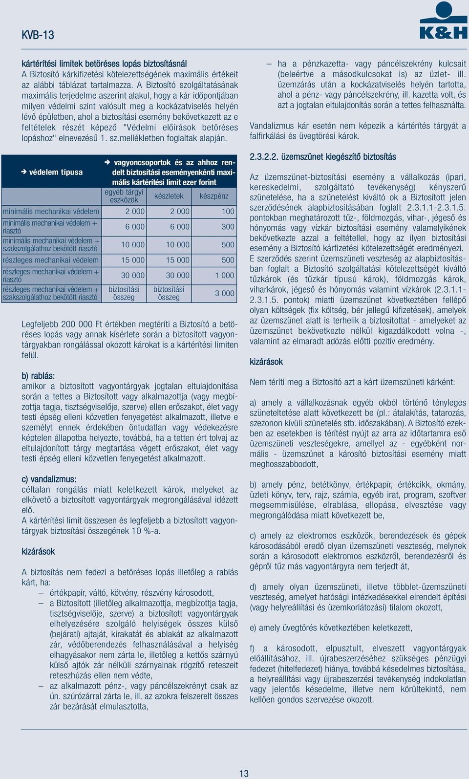 bekövetkezett az e feltételek részét képező "Védelmi előírások betöréses lopáshoz" elnevezésű 1. sz.mellékletben foglaltak alapján.