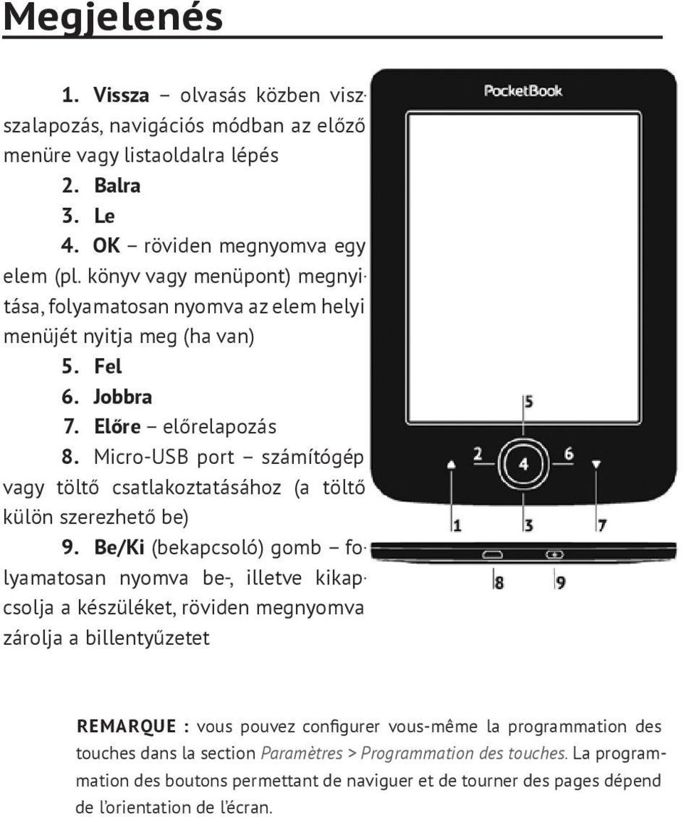 Micro-USB port számítógép vagy töltő csatlakoztatásához (a töltő külön szerezhető be) 9.