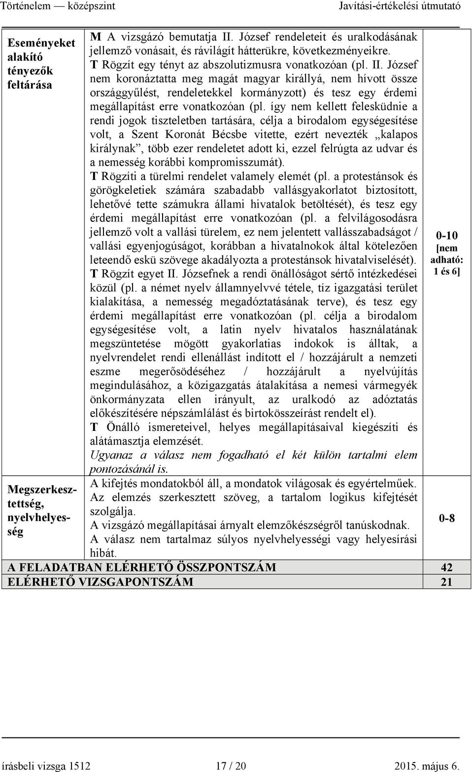 József nem koronáztatta meg magát magyar királlyá, nem hívott össze országgyűlést, rendeletekkel kormányzott) és tesz egy érdemi megállapítást erre vonatkozóan (pl.