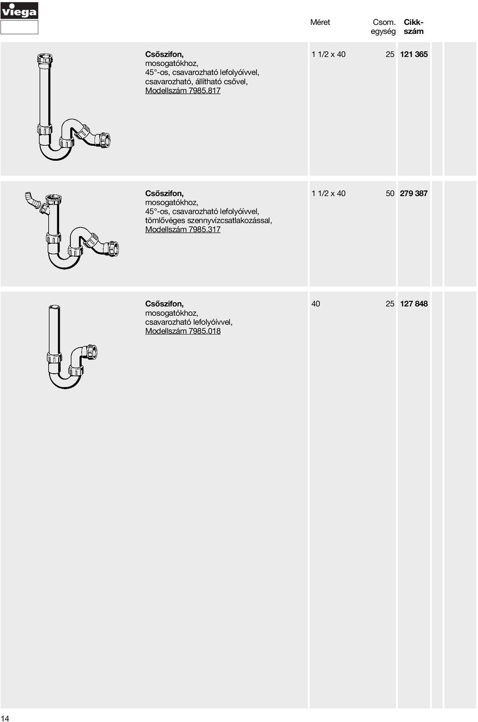 817 1 1/2 x 40 25 121 365 45 -os, csavarozható lefolyóívvel,