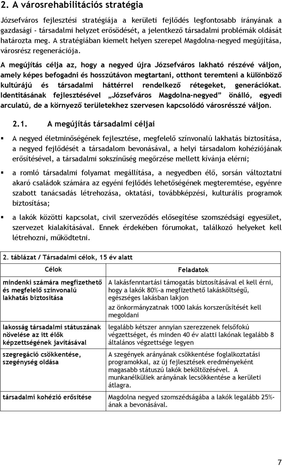 A megújítás célja az, hogy a negyed újra Józsefváros lakható részévé váljon, amely képes befogadni és hosszútávon megtartani, otthont teremteni a különbözı kultúrájú és társadalmi háttérrel