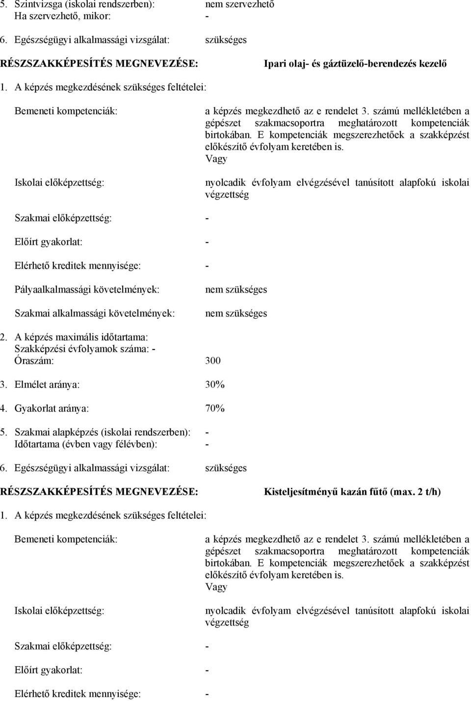 A képzés megkezdésének szükséges feltételei: Bemeneti kompetenciák: Iskolai előképzettség: a képzés megkezdhető az e rendelet 3.