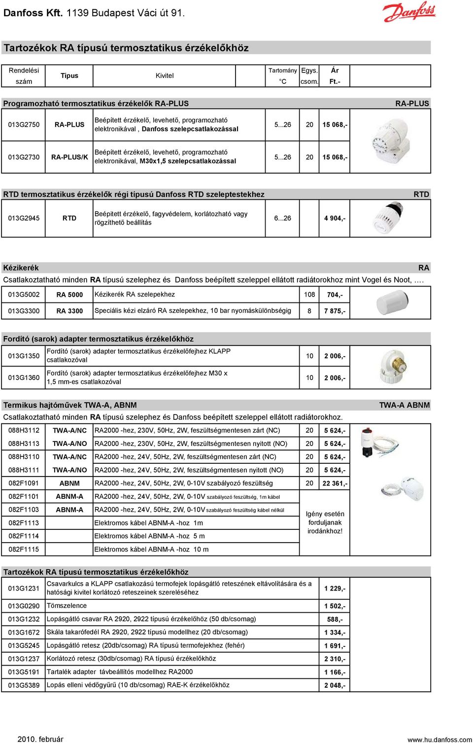 ..26 20 15 068,- Beépített érzékelő, levehető, programozható 013G2730 RA-PLUS/K 5.