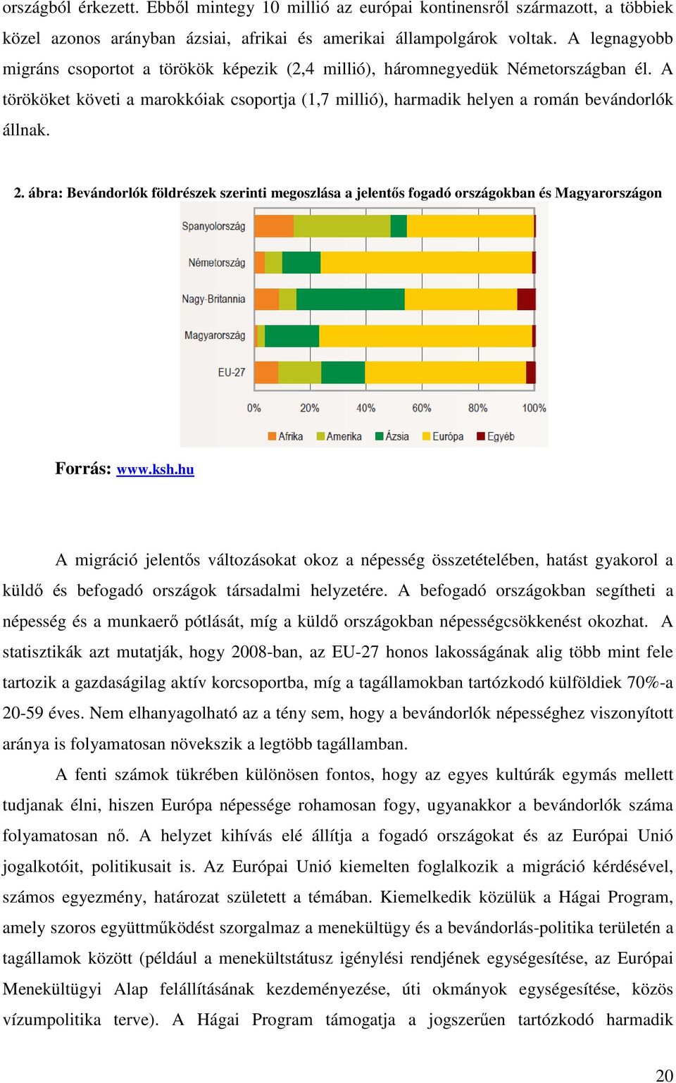 ábra: Bevándorlók földrészek szerinti megoszlása a jelentős fogadó országokban és Magyarországon Forrás: www.ksh.