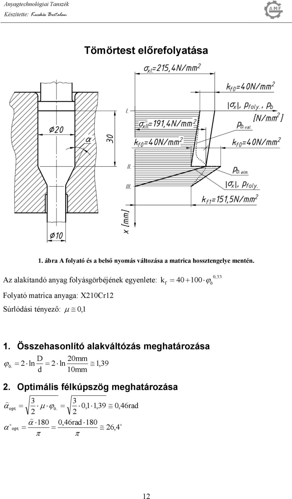 Az alaítanó anyag folyásgörbéjéne egyenlete: Folyató matrica anyaga: XCr Súrlóási