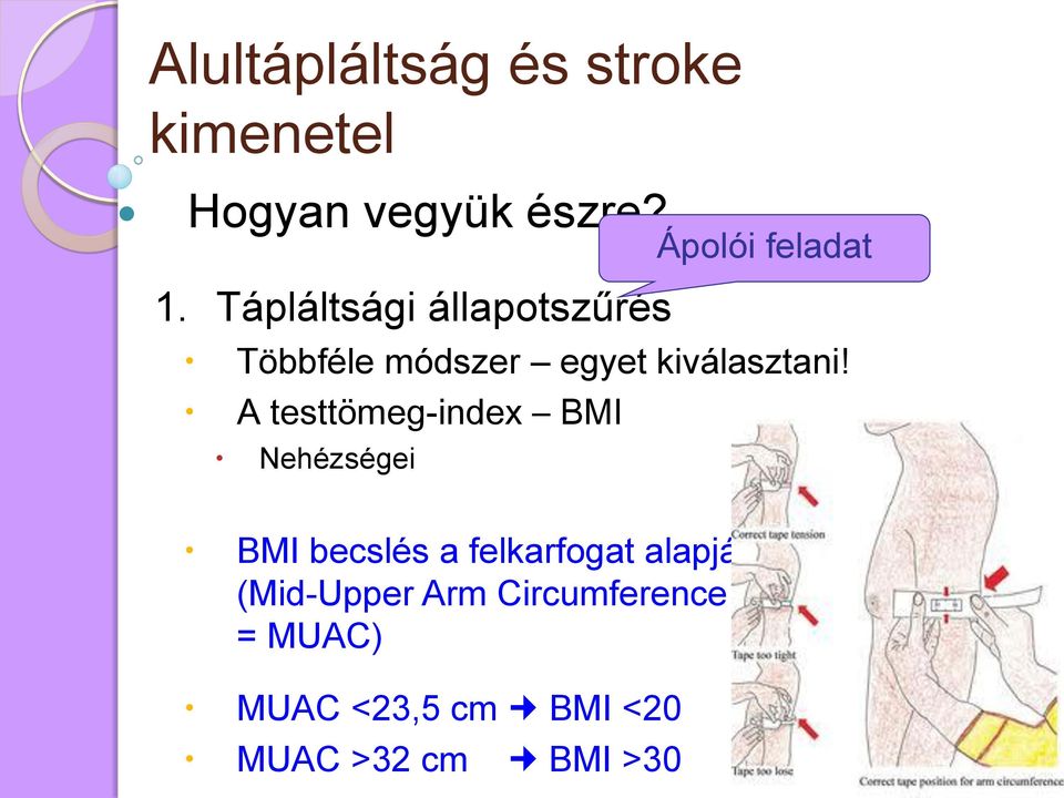 A testtömeg-index BMI Nehézségei BMI becslés a felkarfogat alapján