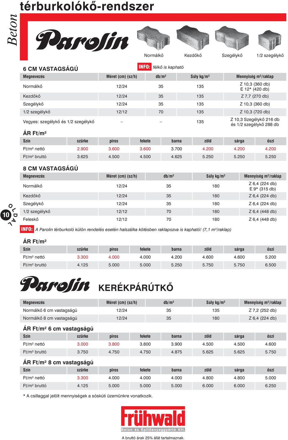 250 Z 10,3 (360 db) E 12* (420 db) Z 7,7 (270 db) Z 10,3 (360 db) Z 10,3 (720 db) Z 10,3 Szegélykõ 216 db és 1/2 szegélykõ 288 db piros fekete barna zöld sárga õszi 4.200 5.