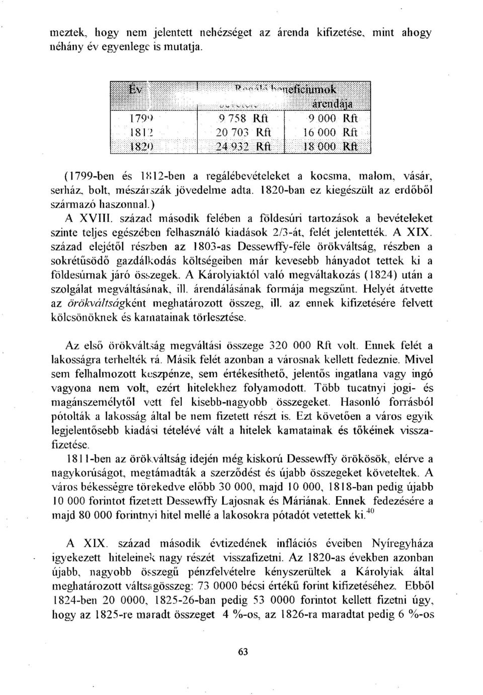 1820-ban ez kiegészült az erdőből szaunázó haszonnal.) A XVIII. század második felében a földesúri tartozások a bevételeket szinte teljes egészében felhasználó kiadások 2/3-át, felét jelentették.