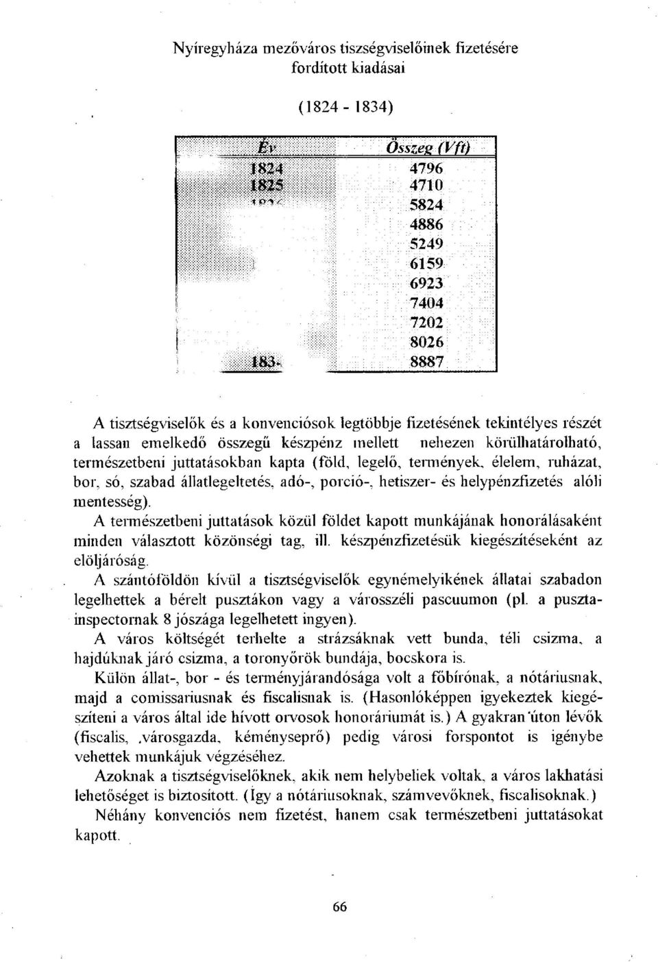 mentesség). A természetbeni juttatások közül földet kapott munkájának honorálásaként minden választott közönségi tag, ill. készpénzfizetésük kiegészítéseként az elöljáróság.