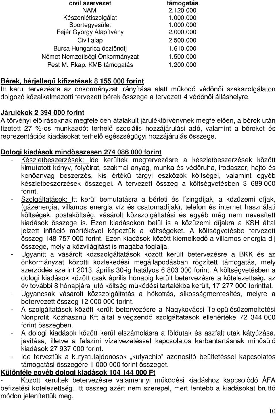 000 Bérek, bérjellegű kifizetések 8 155 000 forint Itt kerül tervezésre az önkormányzat irányítása alatt működő védőnői szakszolgálaton dolgozó közalkalmazotti tervezett bérek összege a tervezett 4