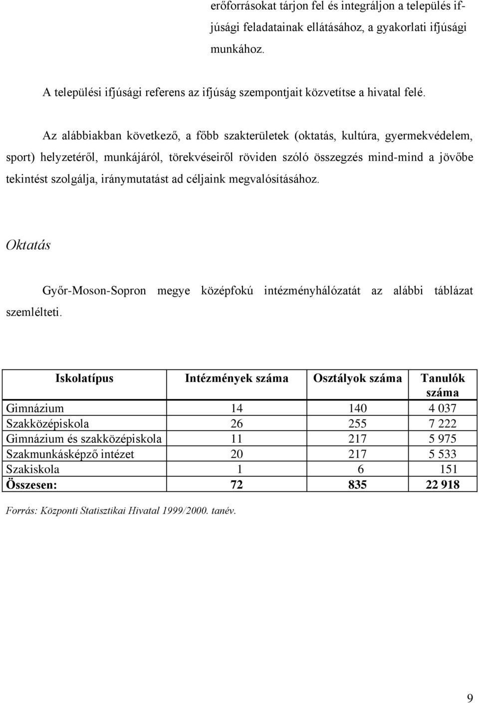 Az alábbiakban következő, a főbb szakterületek (oktatás, kultúra, gyermekvédelem, sport) helyzetéről, munkájáról, törekvéseiről röviden szóló összegzés mind-mind a jövőbe tekintést szolgálja,