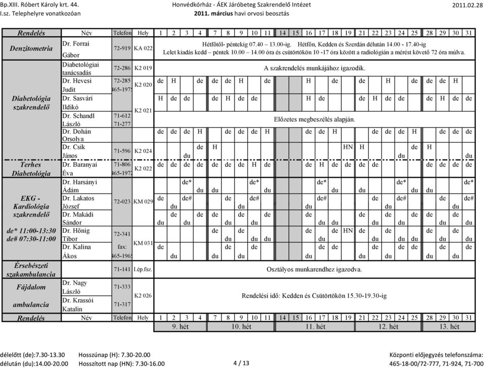 Hevesi 72-285 de H de de de H de H de de H de de de H K2 020 Judit 465-1975 Diabetológia Dr. Sasvári H de de de H de de H de de H de de de H de de szakrendelő Ildikó K2 021 Dr.