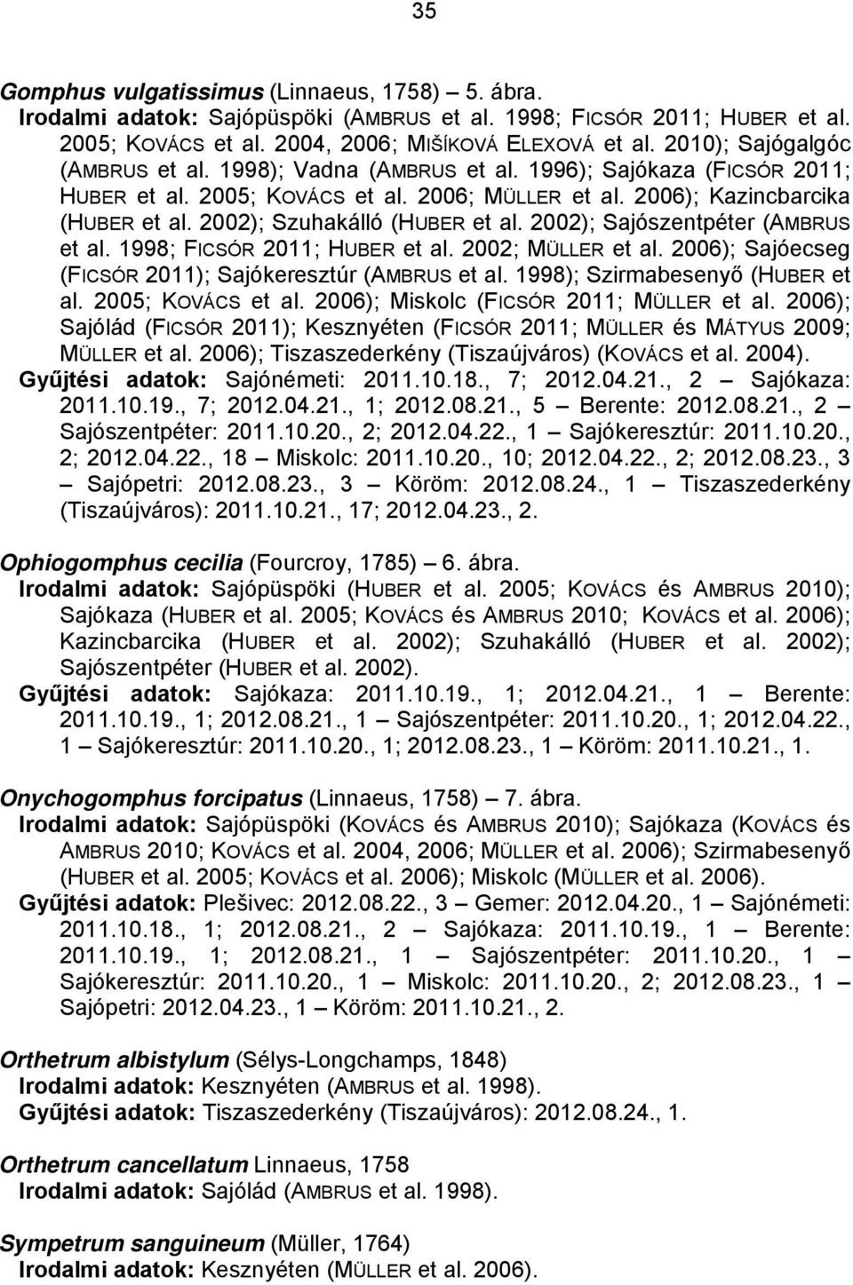 2002); Szuhakálló (HUBER et al. 2002); Sajószentpéter (AMBRUS et al. 1998; FICSÓR 2011; HUBER et al. 2002; MÜLLER et al. 2006); Sajóecseg (FICSÓR 2011); Sajókeresztúr (AMBRUS et al.