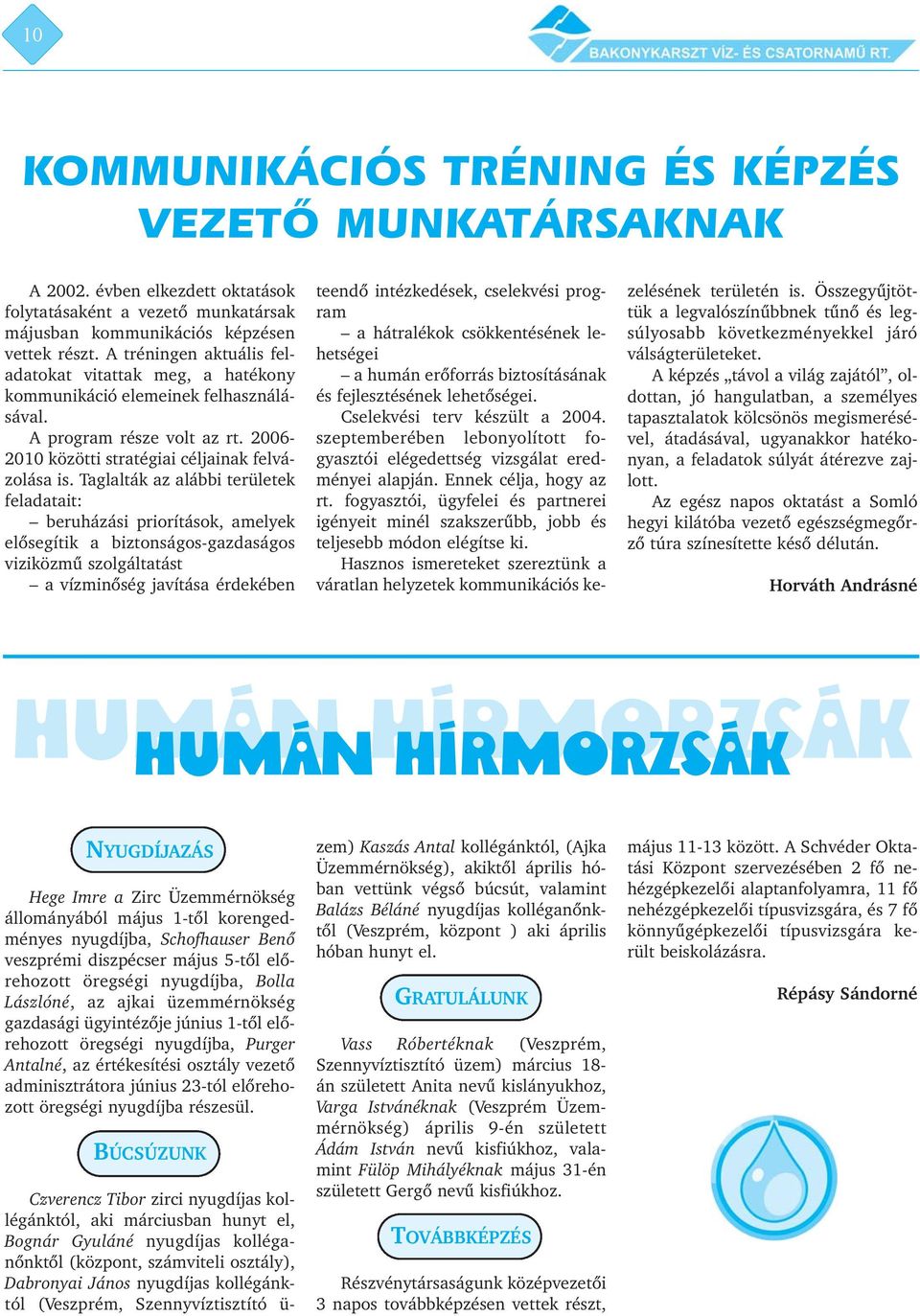 Taglalták az alábbi területek feladatait: beruházási priorítások, amelyek elõsegítik a biztonságos-gazdaságos viziközmû szolgáltatást a vízminõség javítása érdekében teendõ intézkedések, cselekvési