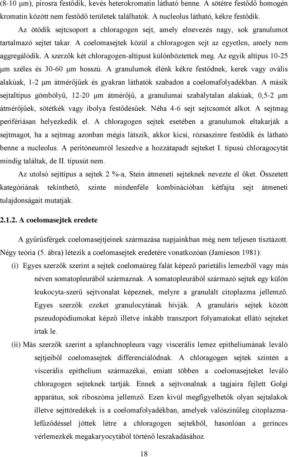 A szerzők két chloragogen-altípust különböztettek meg. Az egyik altípus 10-25 μm széles és 30-60 μm hosszú.