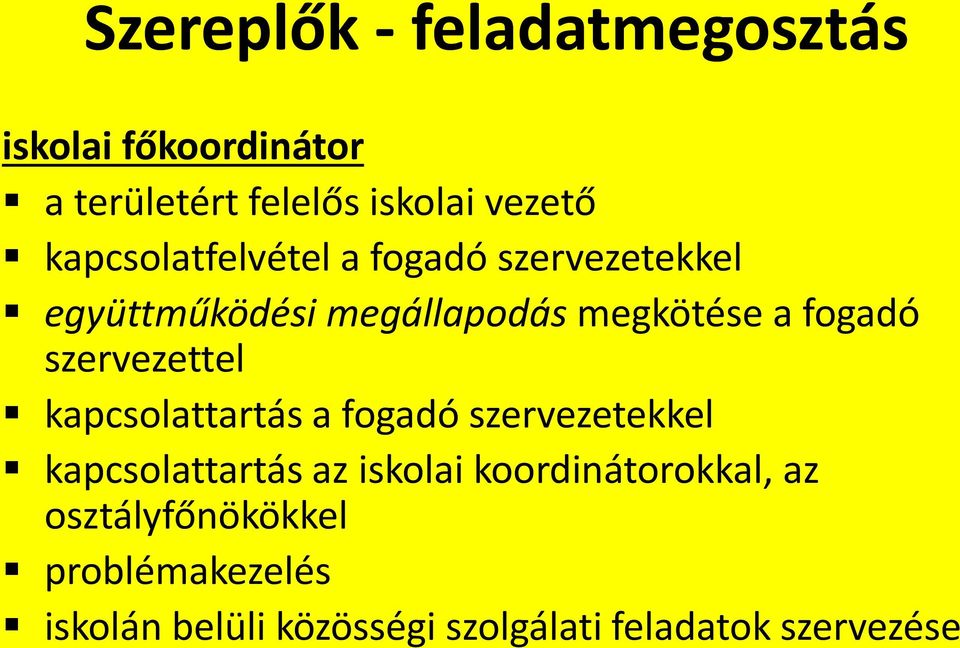 szervezettel kapcsolattartás a fogadó szervezetekkel kapcsolattartás az iskolai