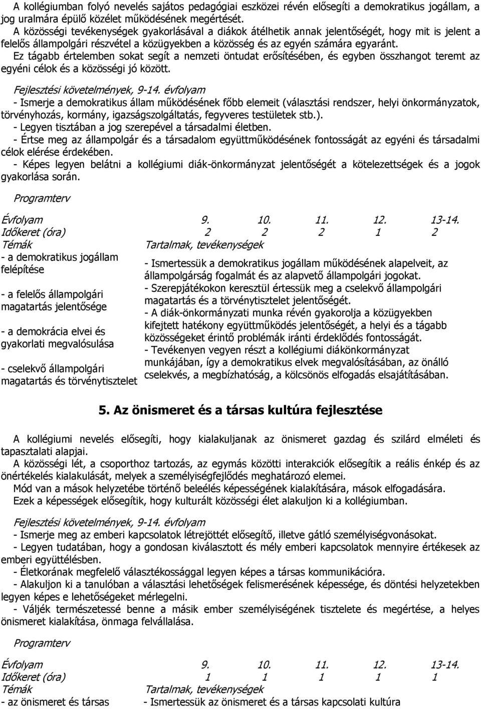 Ez tágabb értelemben sokat segít a nemzeti öntudat erősítésében, és egyben összhangot teremt az egyéni célok és a közösségi jó között. Fejlesztési követelmények, 9-14.