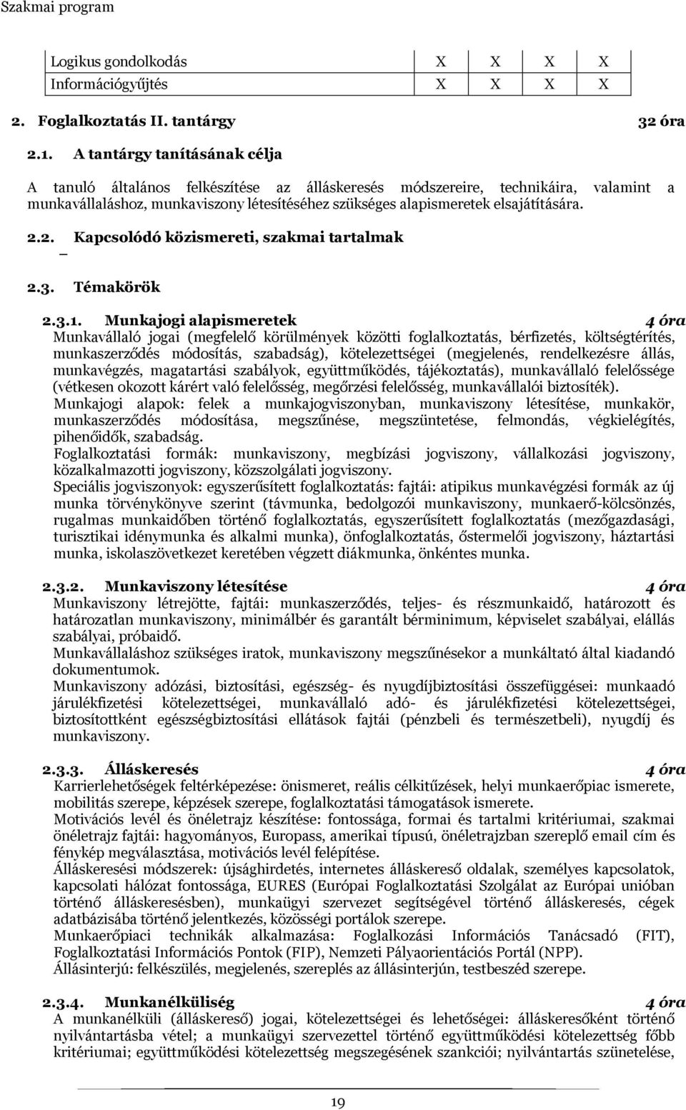 2.2. Kapcsolódó közismereti, szakmai tartalmak 2.3. Témakörök 2.3.1.