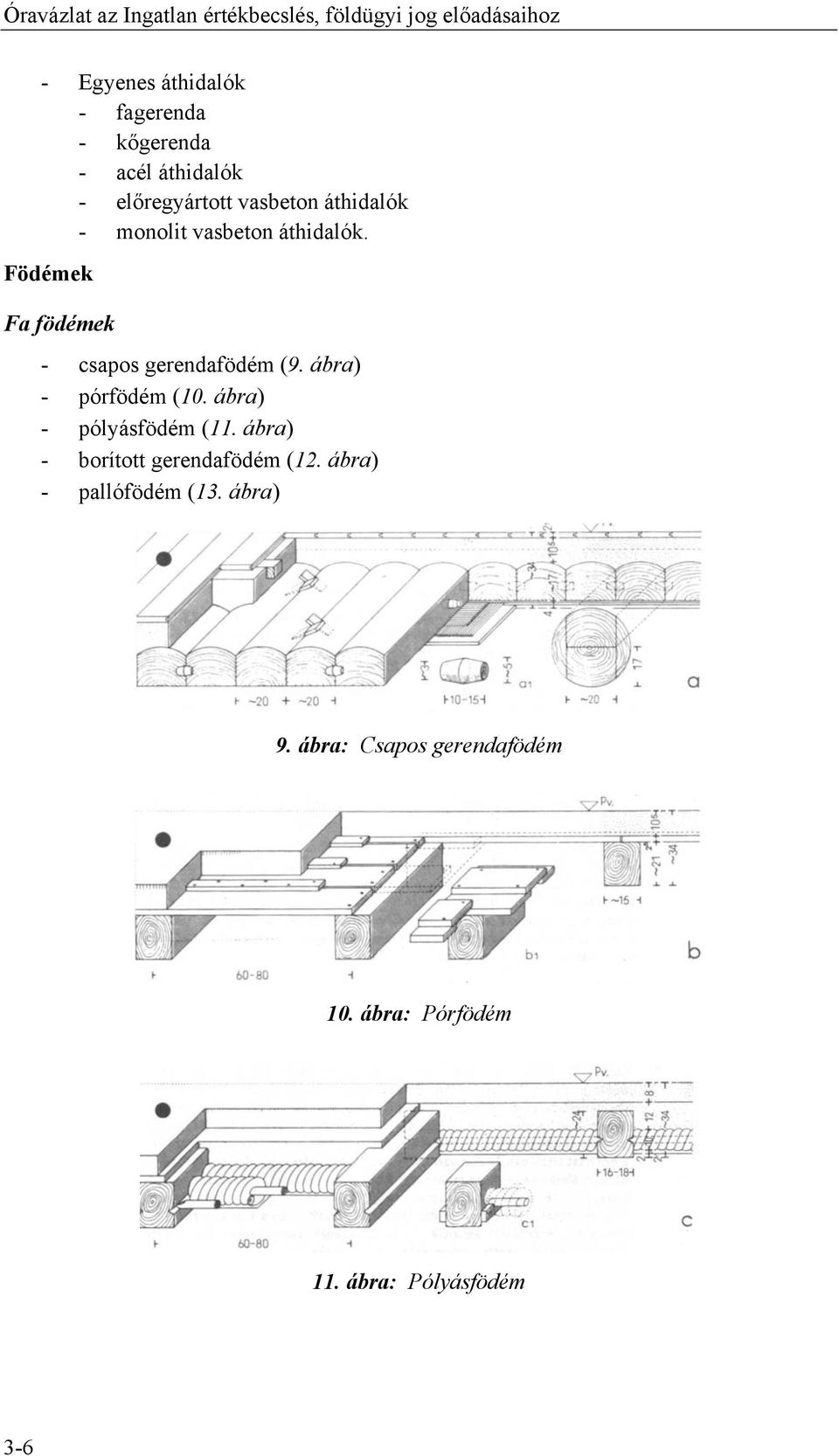 Födémek Fa födémek - csapos gerendafödém (9. ábra) - pórfödém (10. ábra) - pólyásfödém (11.