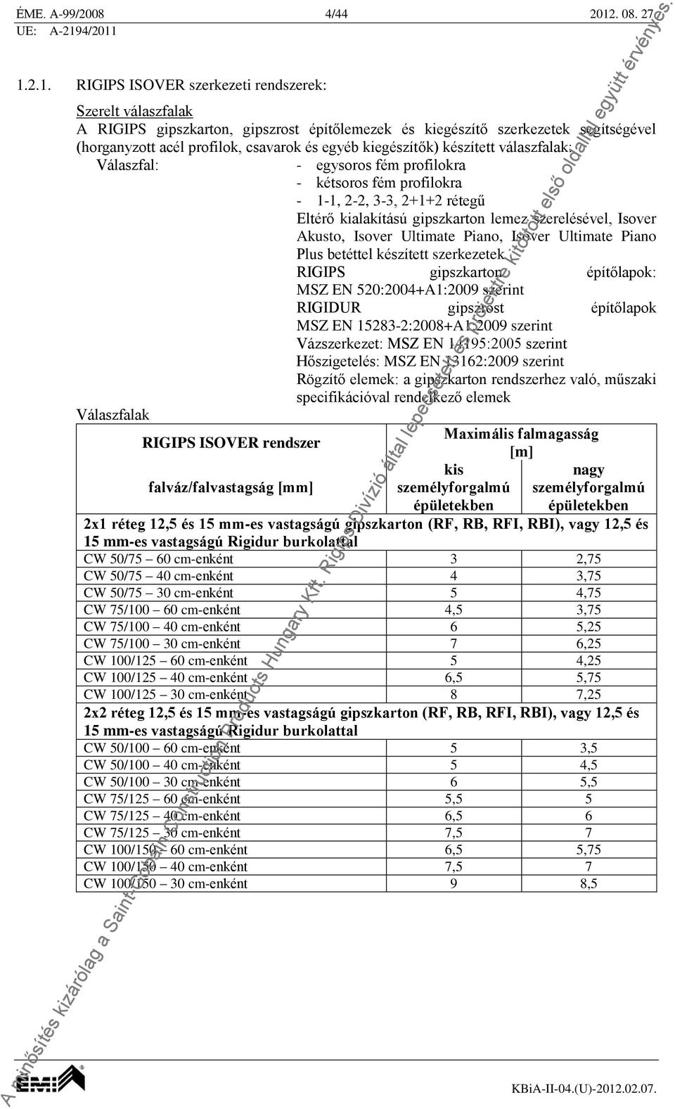 2.1. RIGIPS ISOVER szerkezeti rendszerek: Szerelt válaszfalak A RIGIPS gipszkarton, gipszrost építőlemezek és kiegészítő szerkezetek segítségével (horganyzott acél profilok, csavarok és egyéb